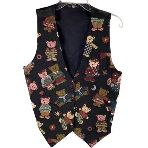 Women's Bear Pattern Vest - Black